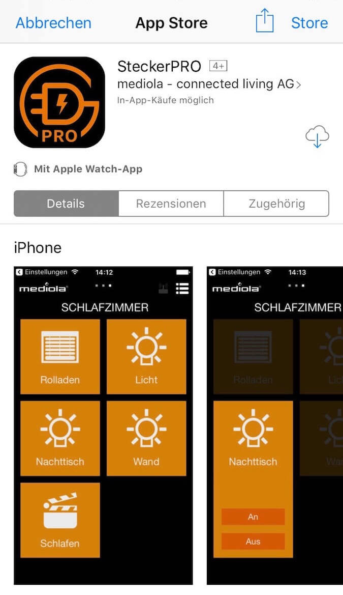 SteckerPro App zum Steuern der Funksteckdosen