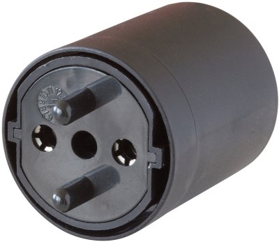 Adapter Fix schwarz DE auf CH 230V 2-polig T11 auf Schuko-Stecker mit Buchse