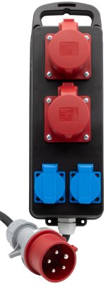 Portabler Stromverteiler BSV P CEE 400V/16A, 2x CEE Steckdosen, 2x Schutzkontakt-Steckdosen, CEE Stecker, Kabel 2m H07RN-F 5G2,5 schwarz