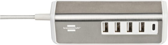 brennenstuhl®estilo USB-Multiladegerät mit 1,5m Textilkabel 4x USB + 1x USB C Power Delivery - Produktansicht